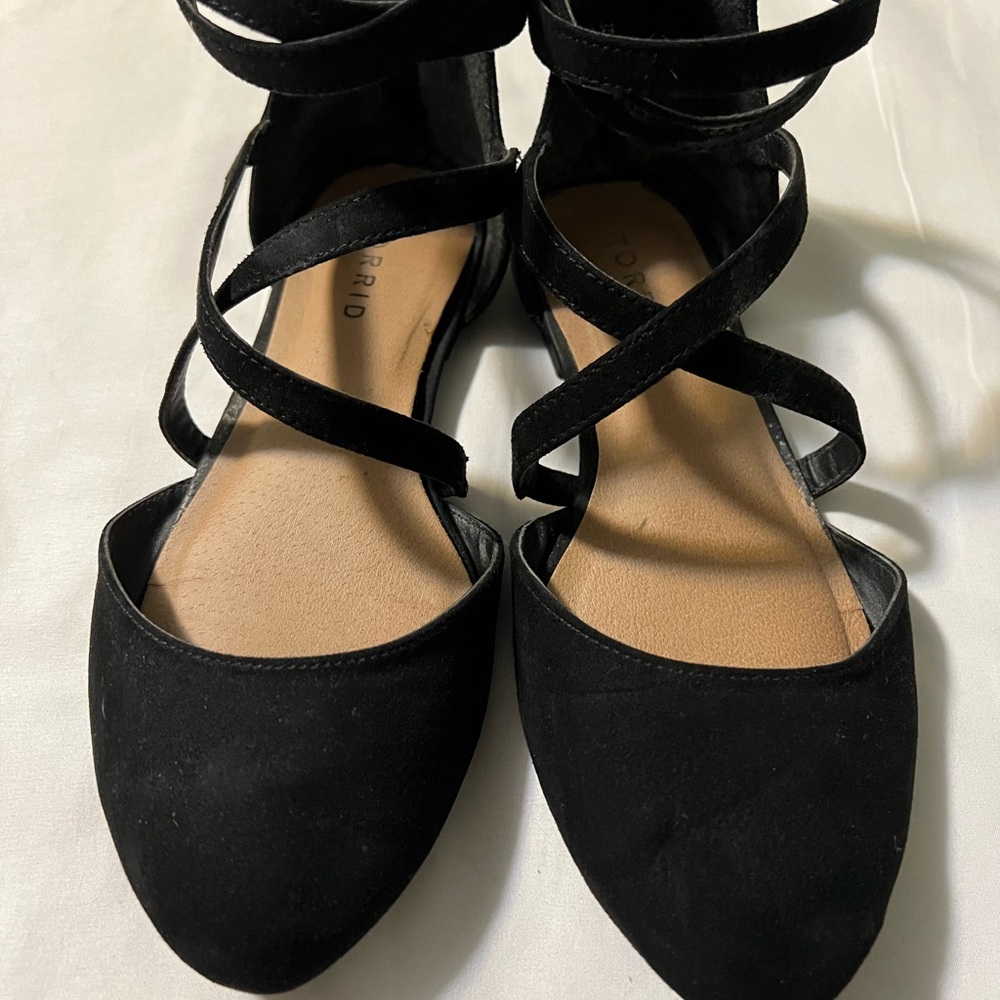 Torrid Black Flats with Strappy Design and Pointed Toe